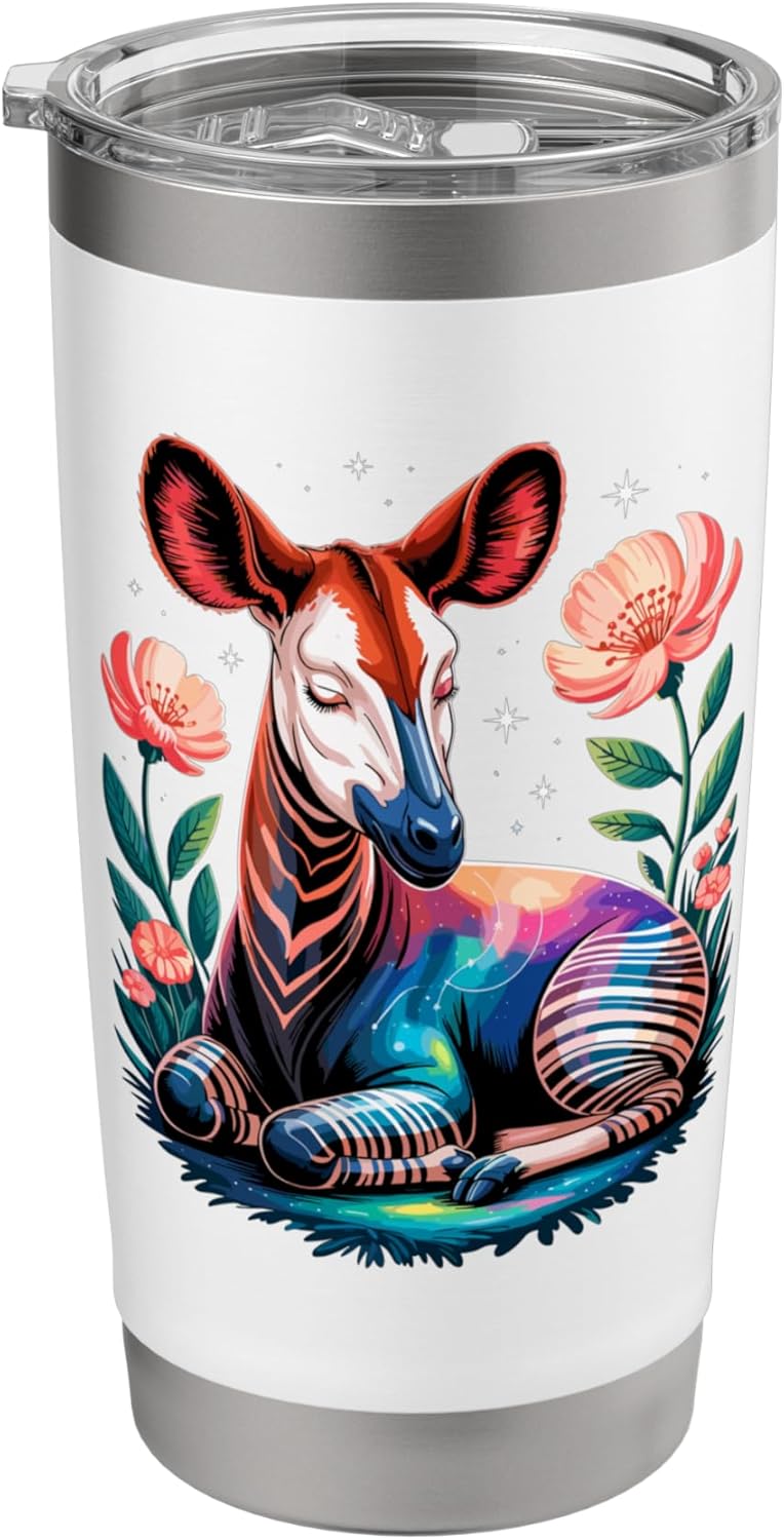 Space Flowers Okapi Forest Giraffe Stainless Steel Insulated Tumbler