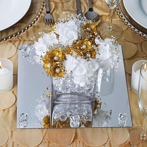 Miniatura 43 de Efavormart - Juego de 5 ideas de decoración de boda con acabado de espejo plateado, caja transparente para centros de mesa con tapa y base Plata