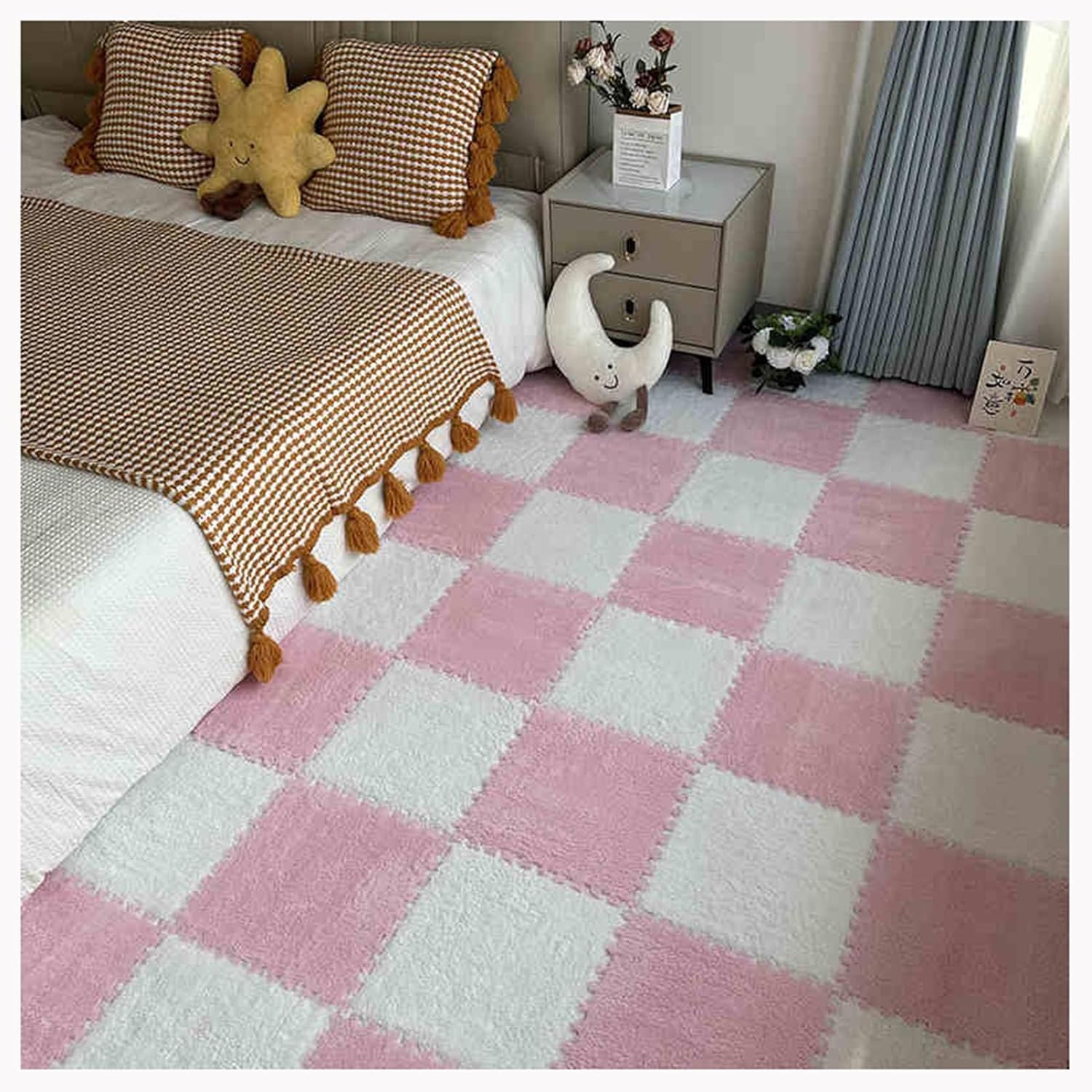 JvFbjLF Interlocking Foam Play Mat DIY Puzzle Foam Floor Rug 50pcs 30x30cm Square Foam Mats(White+Purple)