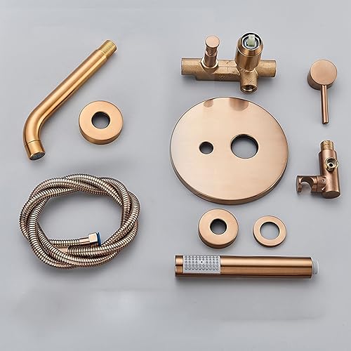 Miniatura 6 de Grifo de bañera de oro rosa cepillado con ducha de mano moderno grifo de llenado de bañera de montaje en pared grifo mezclador de ducha de latón