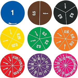 EAI Education Jumbo Magnetic Fraction & Decimal Circles - Double-Sided 51-Piece Math Set For Classroom