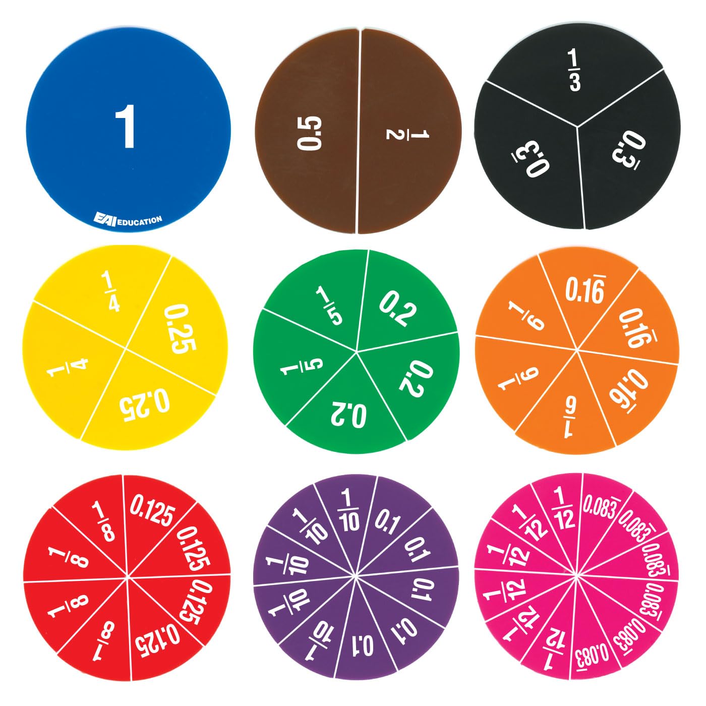 EAI Education Double-Sided Fraction/Decimal Circles - 30 Sets of 51 in Tub