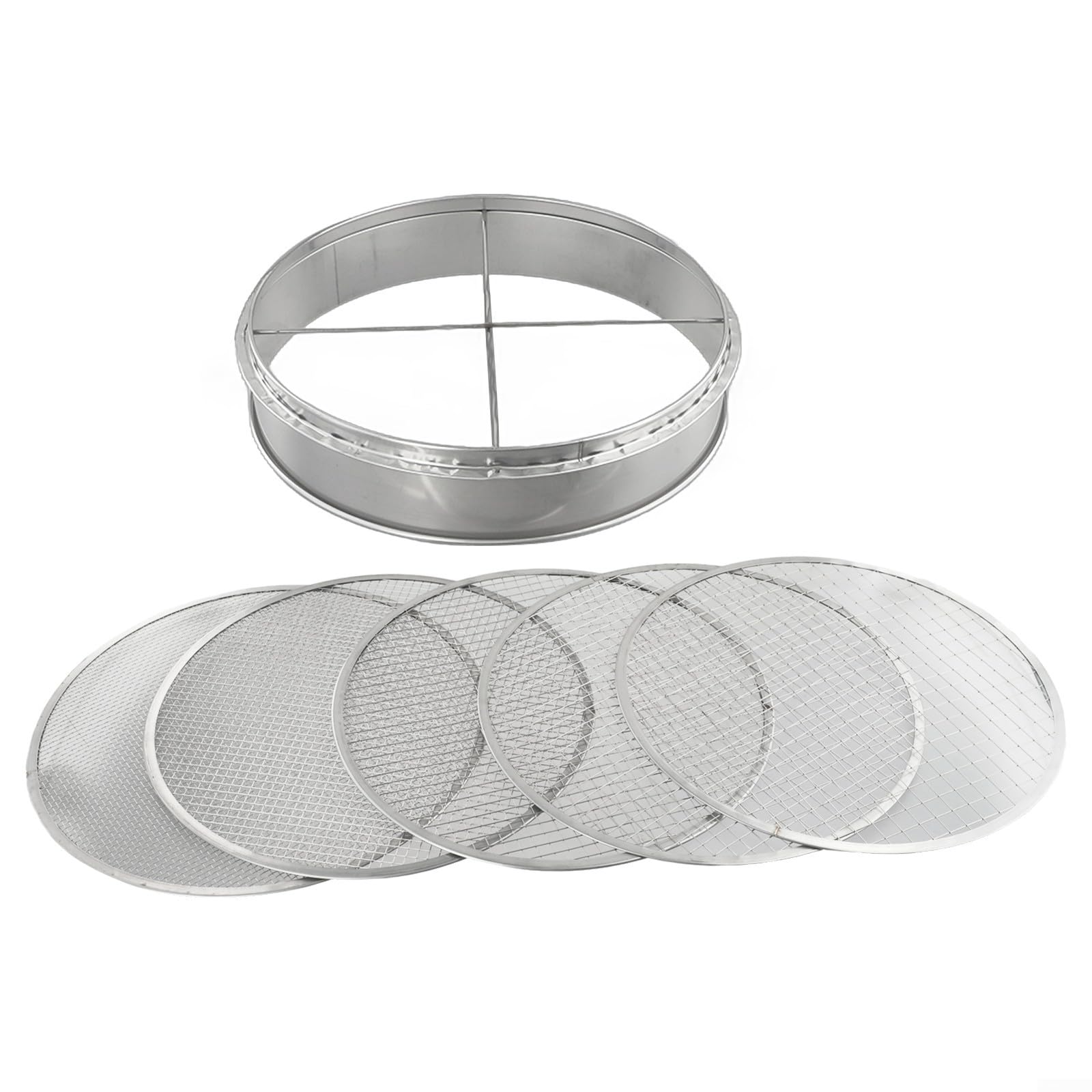 Kompostsieb 30cm 5-teilig für Gemüsebeete | 5 Wechsel-Einsätze, 3-12mm Maschen, ideal für feine Blumenerde, Kompostfilterung, Zeitersparnis