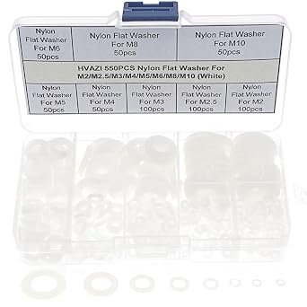 550PCS Metric M2-M10 White Nylon Flat Washer Assortment Kit | Plastic Insulating Gasket Spacers for M2 M2.5 M3 M4 M5 M6 M8 M10 Screws Bolts
