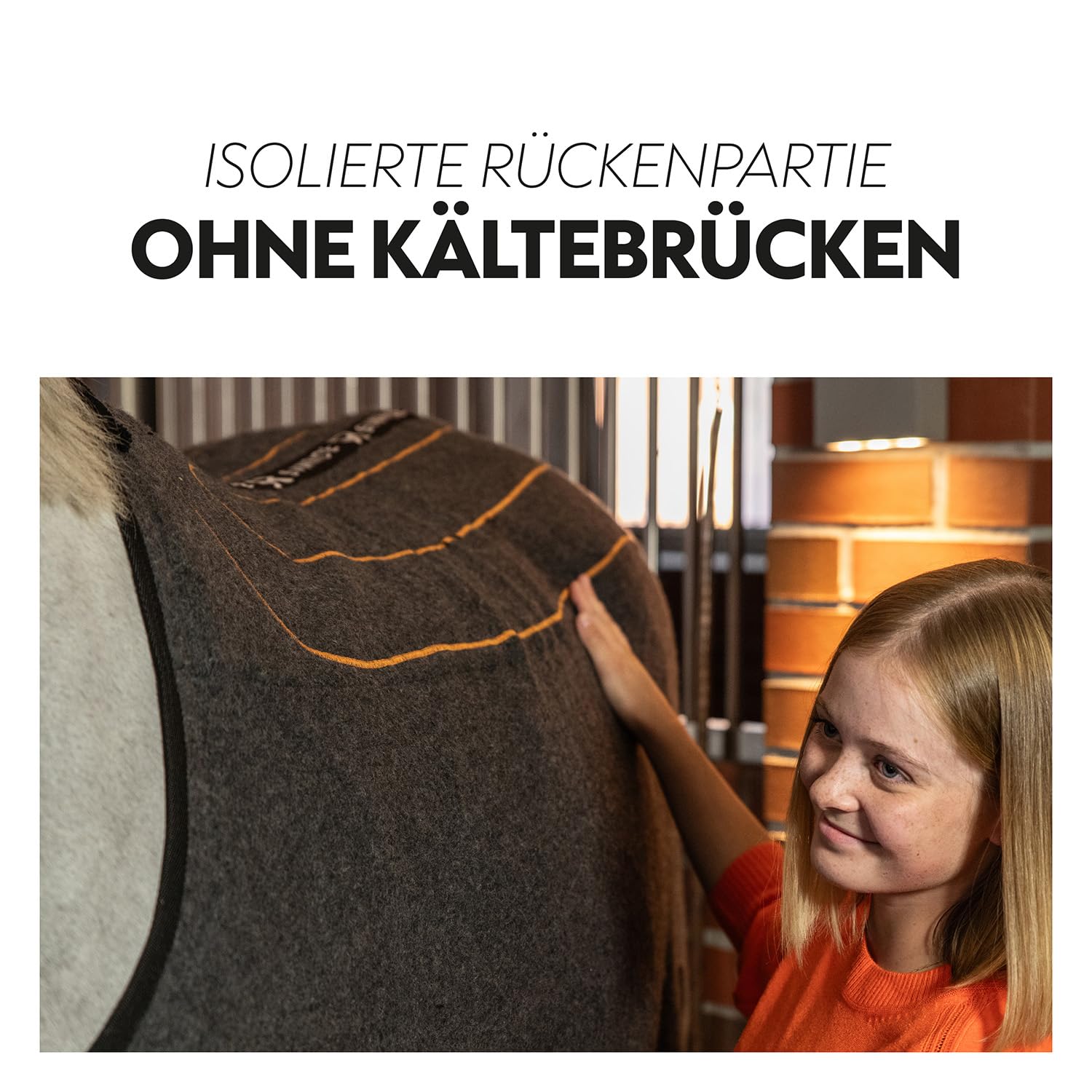 SUNRIDE Heizdecke für Pferde - Therapiedecke - 3 Wärmestufen - effektive Kontaktwärme - Premium Wolle - isolierter Rückenbereich - mit Eremit Akku und Ladekabel - unterstützt PSSM und MIM (165cm)