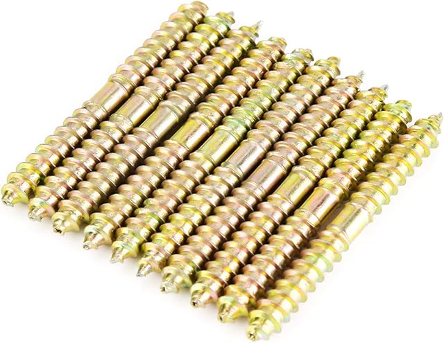 Hyuduo 10pcs 6 * 60mm Dowel Screw Iron Double Ended Screw Zinc Plating Self-Tapping Thread Screw Wood to Wood Dowel Screw Connecting Wood