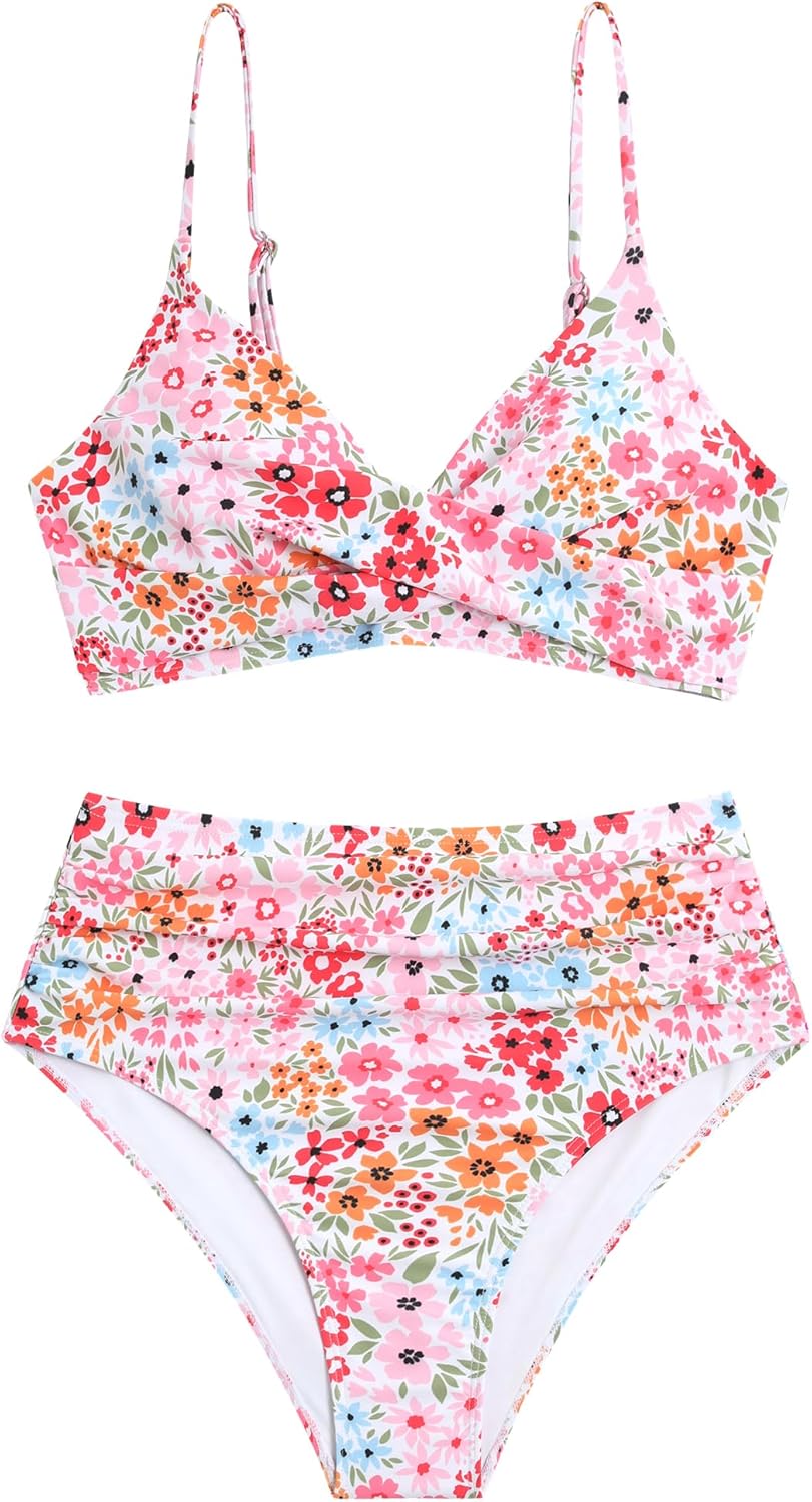 ZAFUL Women High Waisted Bikini Sets Two Piece Swimsuit Push Up Twist Front Ruched Bathing Suit - Image 4