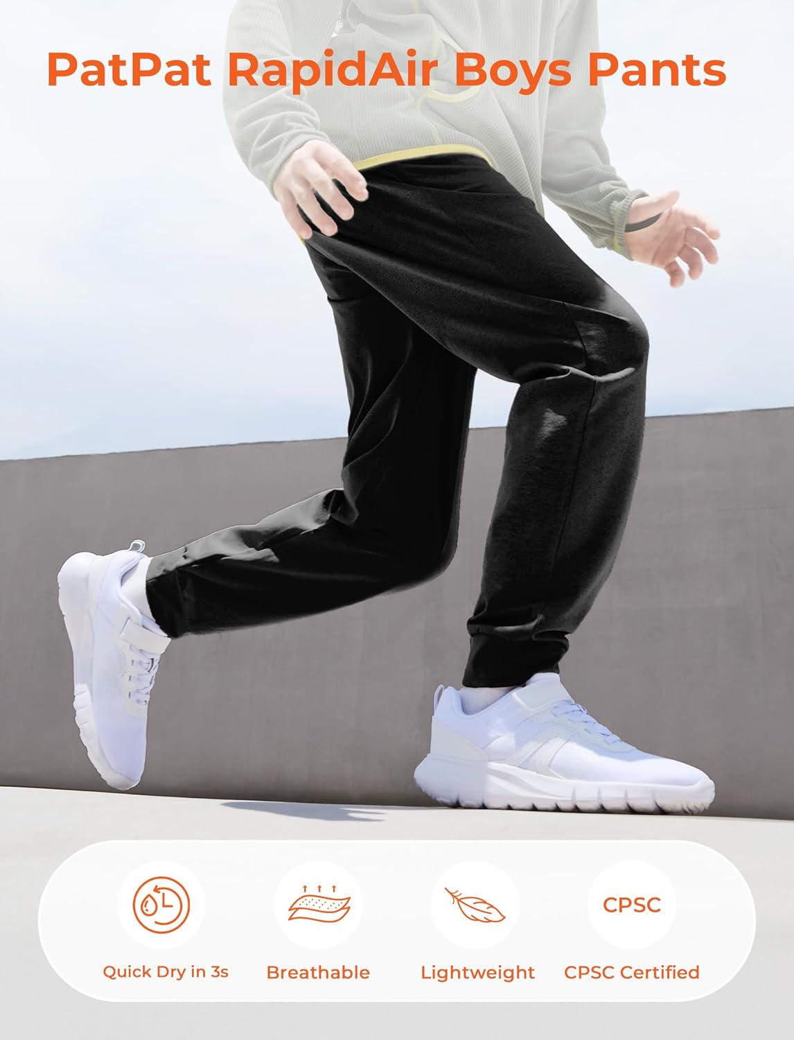 PATPAT RapidAir Boys Quick-Dry Pants with Pockets & Drawstring, Athletic Joggers for Running Sports Outdoor School Uniform - Image 2
