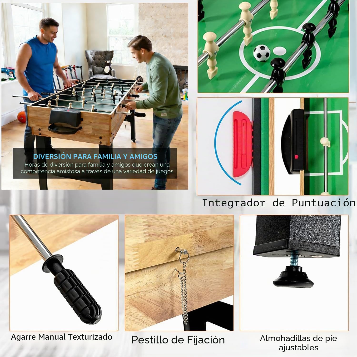 Mesa de Multijuegos 4 en 1, Mesa de Futbolín con Billar, Air Hockey y Tenis de Mesa para Sala de Juegos, Bares, Noche Familiar, Juego de Arcade Combinado con Accesorios
