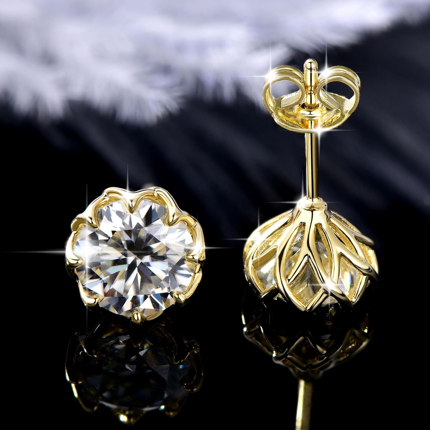 1-2CT Moissanite Stud Earrings, D Color VVS1 Lab Created Imitation Diamond 14K Gold Plated Flower Bud Earrings for Women Birthday Jewelry Gifts - Image 3