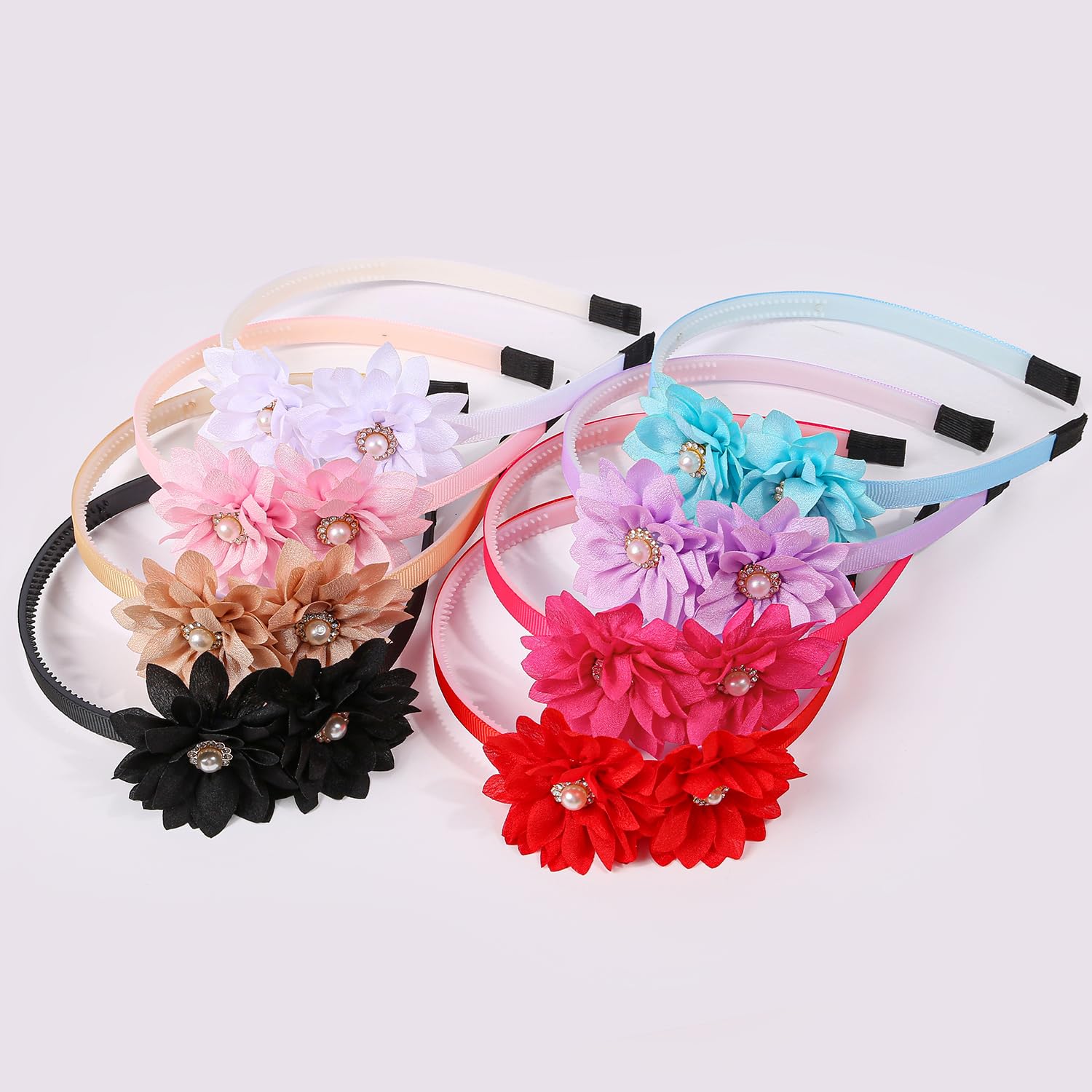 8pcs Flower Headbands for Girls, Non-Slip Rhinestone Fabric Floral Hair Hoops, Toddler Kids Hair Accessories for Party, Birthday Gift and Daily Wear - Image 6