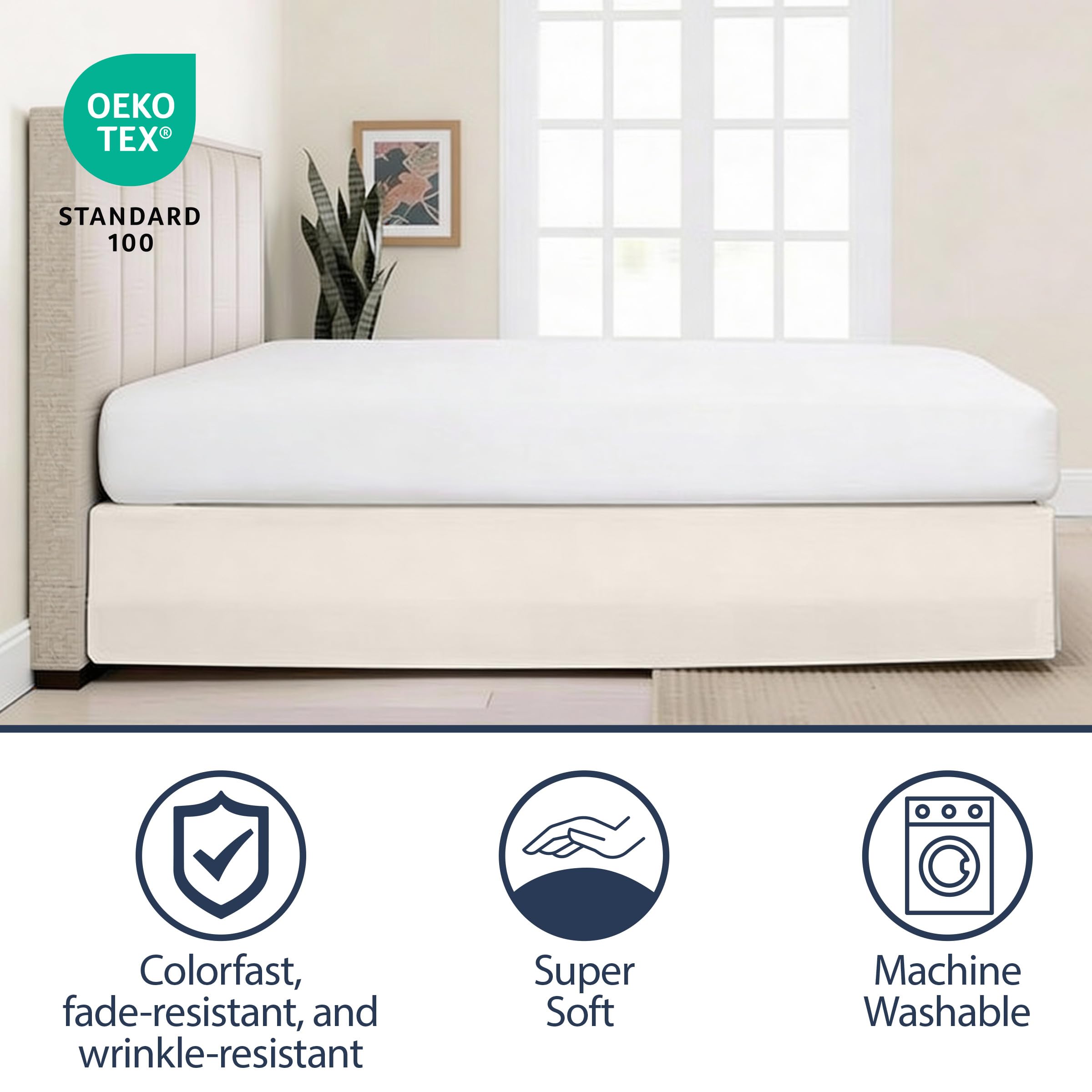 Lux Hotel Taillierter Bettrock Classic 35,6 cm Länge Plissee Styling, California Kingsize, Elfenbeinfarben