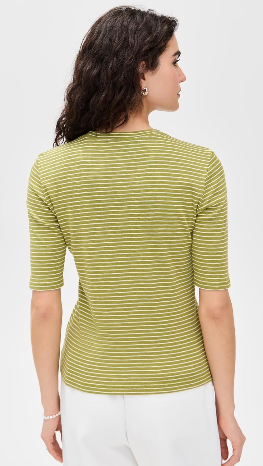 Vince Women's Striped Elbow Sleeve Crew Tee - Image 3