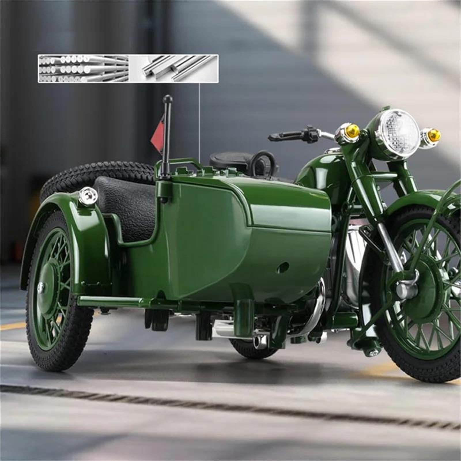 Modelo a Escala de Moto Triciclo Retro De Aleación 1/10 Modelo Motocicleta Diecast Metal con Sonido Y Luz Juguetes Adornos