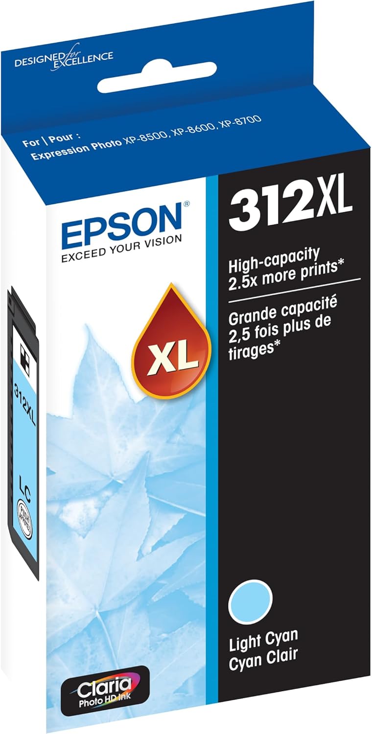 Epson 312 Claria Photo HD Ink High Capacity Light Magenta & Light Cyan Cartridges (T312XL620-S & T312XL520-S) Bundle