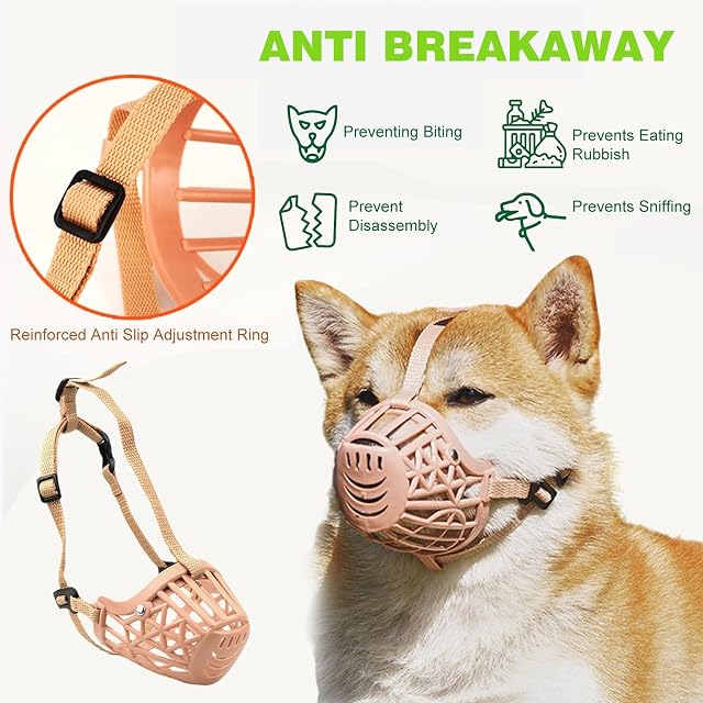Foto 6 de 7 de PETCUTE Bozal para Perros,Transpirable y Cómodo,Bozal de Canasta para Perros con Ajustable Correa,Evitar…