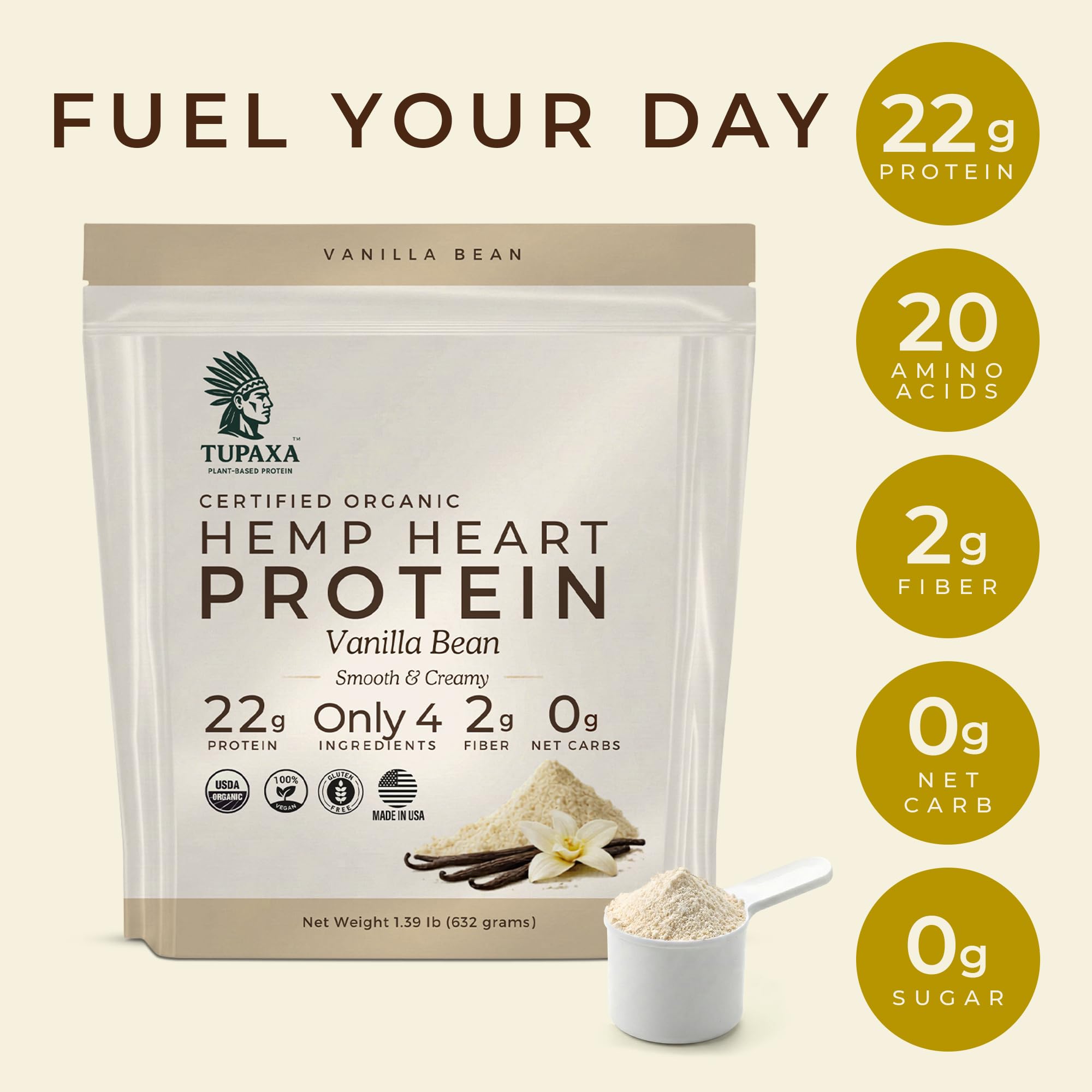 USDA Organic Hemp Protein Powder for Women & Men - Vanilla Bean Pure Natural - Plant Based Powder, Vegan, Gluten Free, Keto - Hemp Seed Powder Cold-Pressed — Amazon image 2