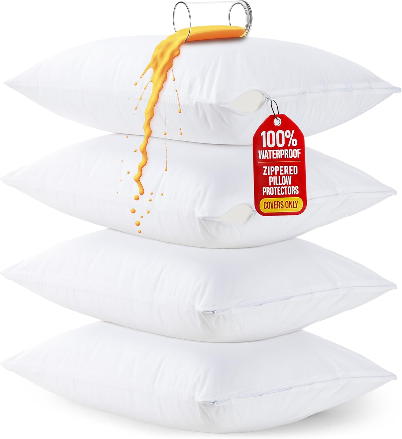 Utopia Bedding Set of 4 Waterproof Pillow Protectors with Zipper Queen Size (White), Ultra Soft Pillow Covers, Bed Bug and Dust Mite Proof Pillow Encasements, Moisture Wicking Pillow Cases
