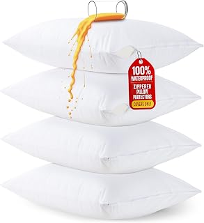 Utopia Bedding 4-Pack Waterproof Pillow Protectors Zippered Standard Size White - Bed Bug Dust Mite Proof Ultra Soft Covers