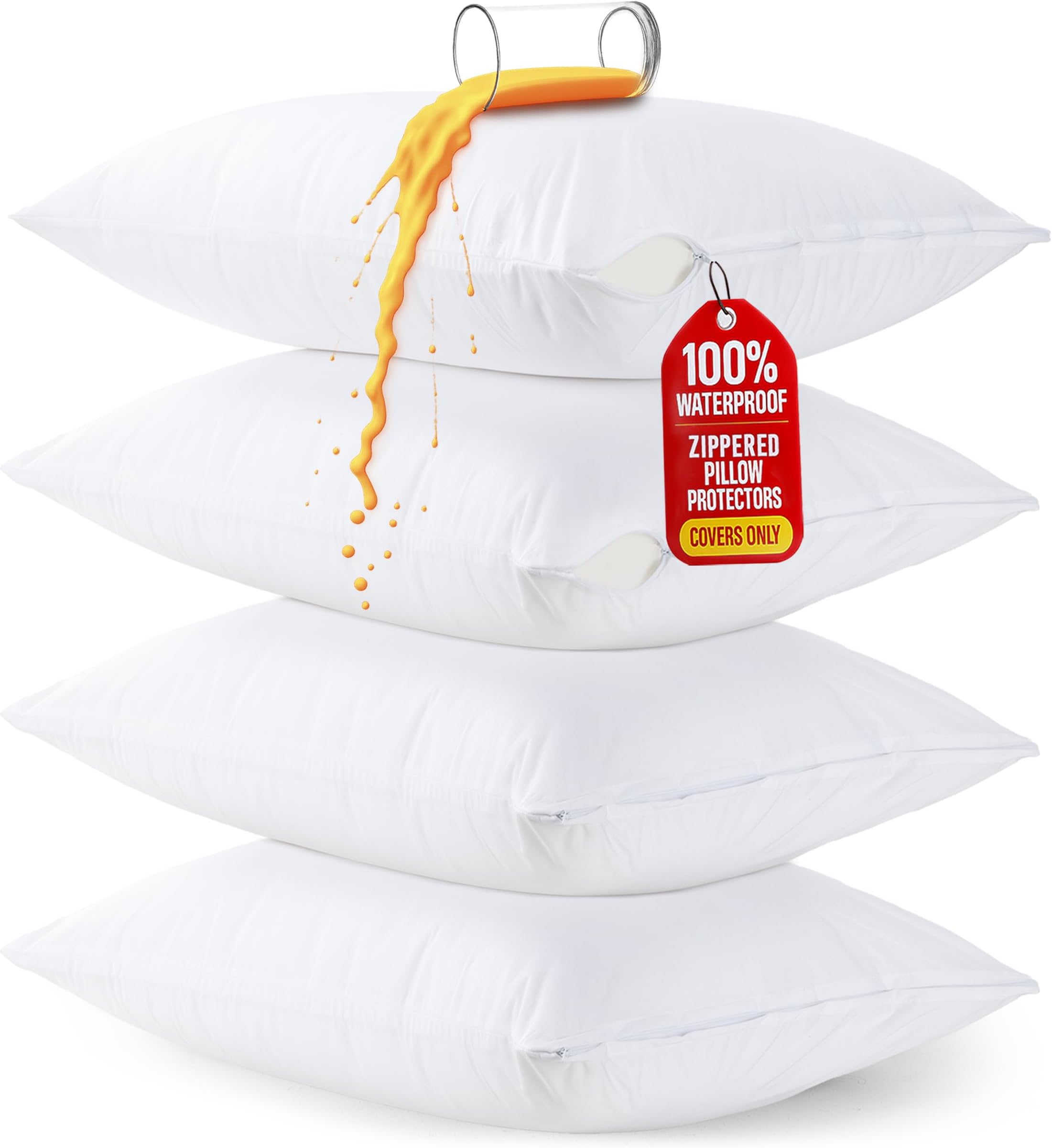Waterproof Pillow Protector Zippered (4 Pack) Standard – Bed Bug Proof Pillow Encasement 20 x 26 Inches