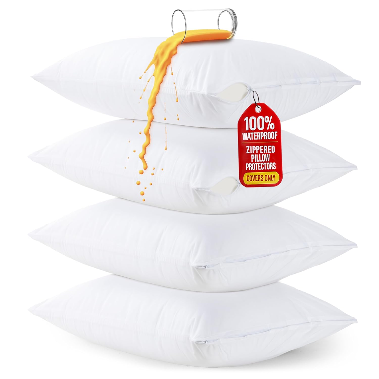 Utopia Bedding Set of 4 Waterproof Pillow Protectors with Zipper Standard Size White Ultra Soft Pillow Covers Bed