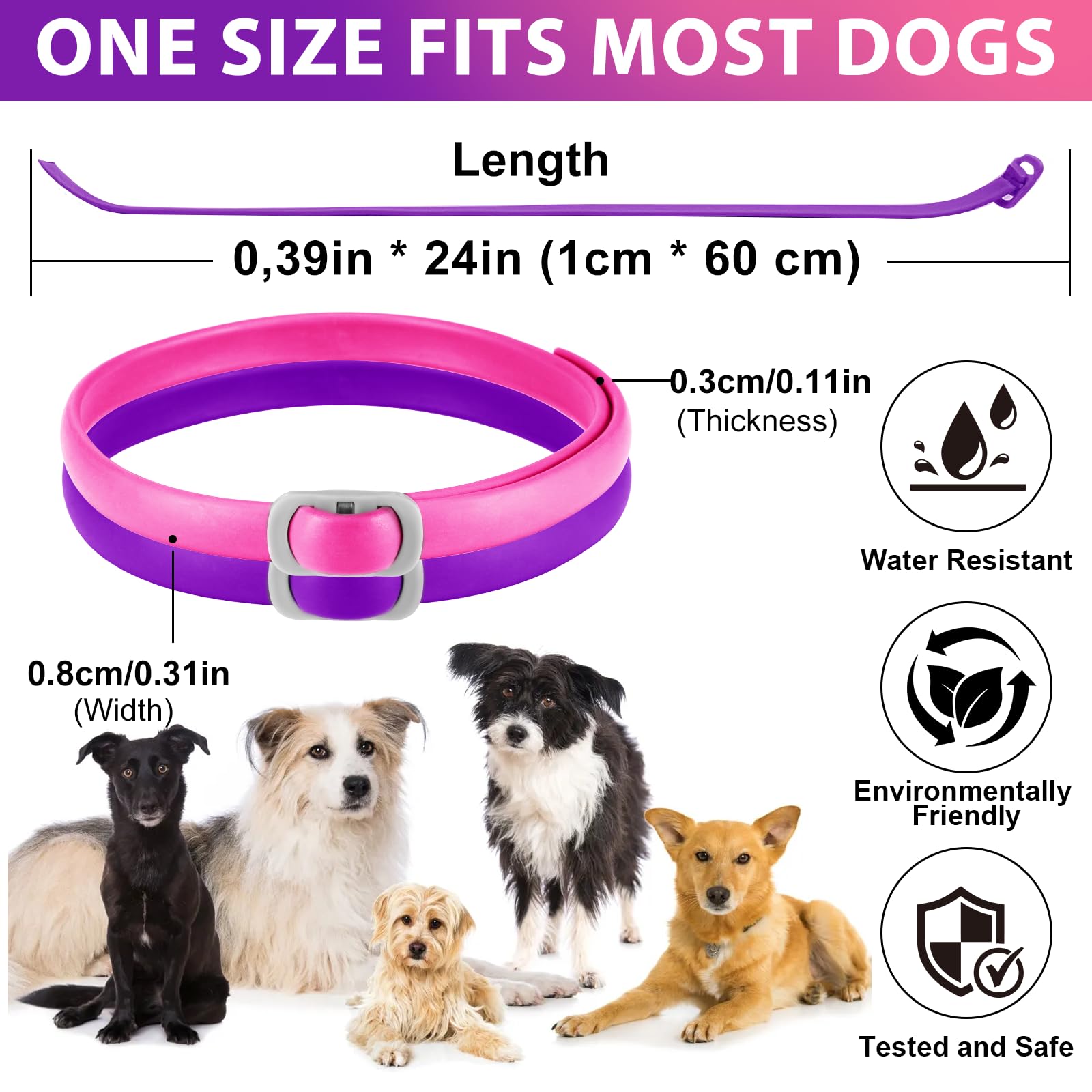 Zeckenhalsband für Hunde 4 Stück, Flohhalsband für Hunde, Verstellbar und Wasserdicht, Sicher und Natürlich, 60 cm Length, 24 Monate Schutz, für Kleine, Mittelgroße und Große Hunde (Rosa&Lila)