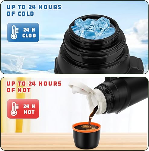 Miniatura 2 de Beyoung Termos de café grandes de 67.6 fl oz para frío y calor, botella de vacío clásica portátil de acero inoxidable 304 con taza de plástico y