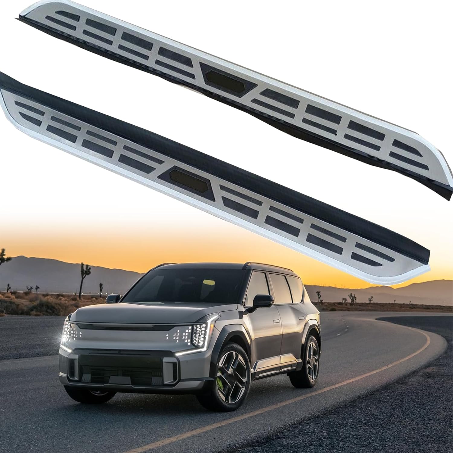 2 PCS Running Boards Fits for K EV9 2021 2022 2023 2024 2025 Silver Nerf Bar Side Steps
