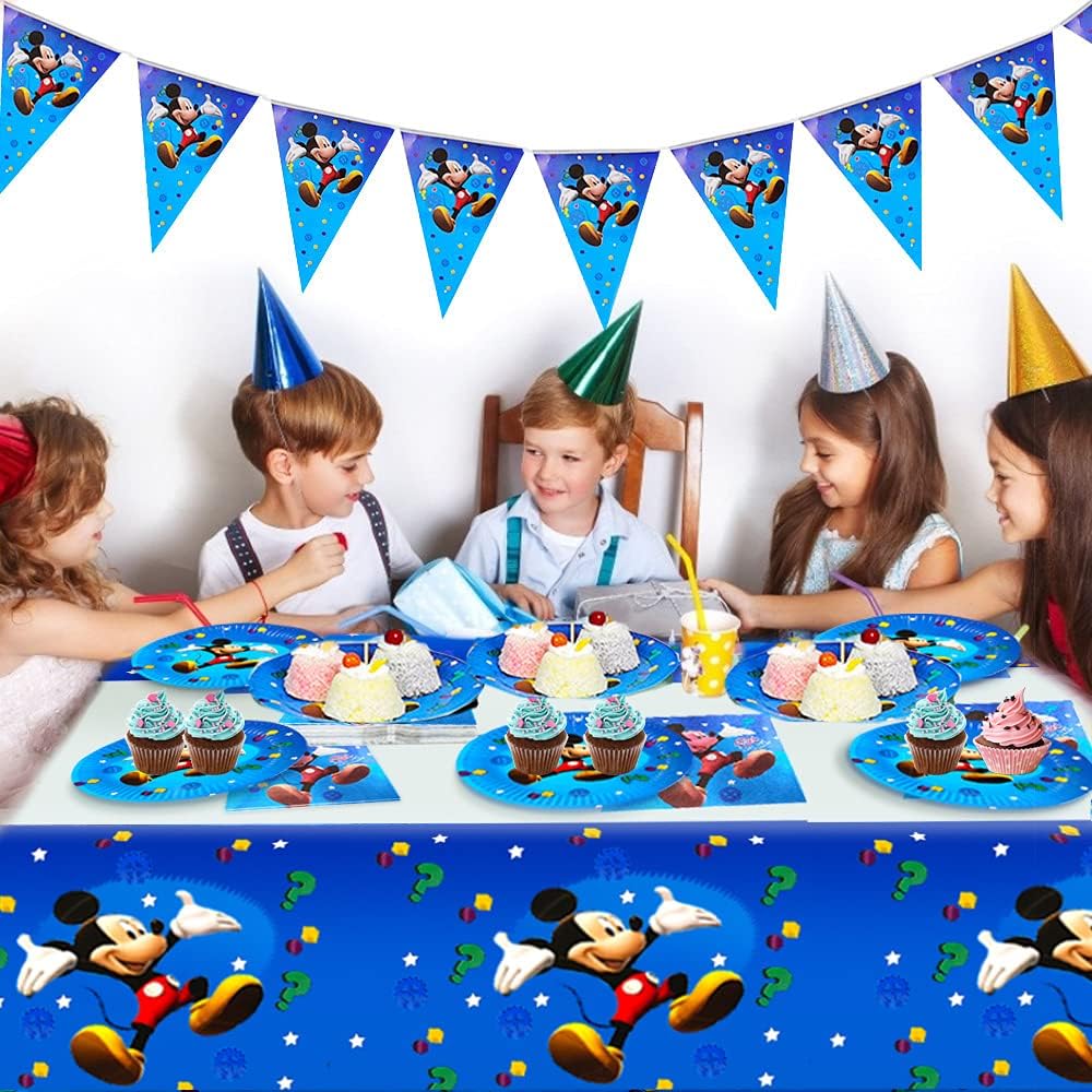 Mickey Mouse Birthday Party Supplies Set - 20 Plates, 20 Napkins, Mickey Tablecover and Triangle Banner Party Packs for Kids Boys Girls : Toys & Games
