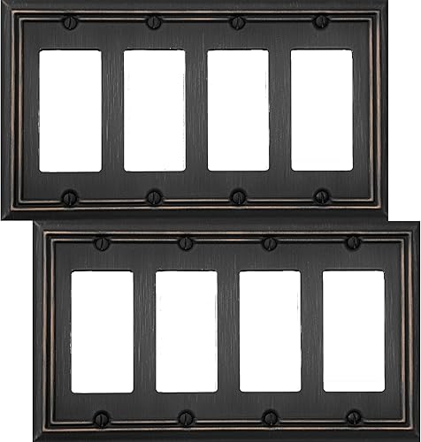 Adler - Placa de pared de metal para interruptor de luz cuádruple decorativa, paquete de 2 unidades de bronce envejecido de 4 segmentos basculantes