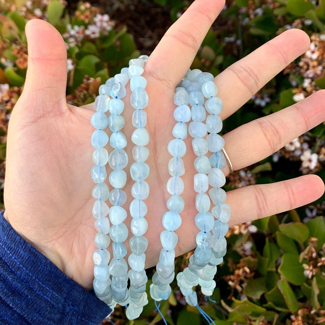 Adabele 45 Inch Natural Blue Aquamarine Gemstone Loose Beads 8mm to 10mm Free Form Oval Tumbled Pebble Gem Stone Spacerfor Jewelry Making GZ12-65