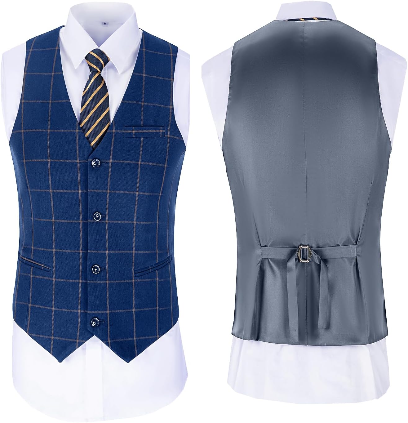 Mens Suit Plaid Slim Fit 3 Pieces Checked Casual Tuxedo Formal Suits for Men Wedding Business Party Blazer Vest Pants Set - Image 5