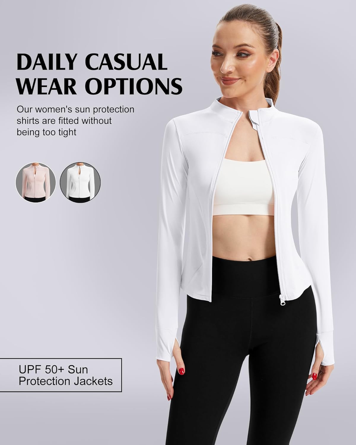2 Pack Women's UPF 50+ Sun Protection Jackets Cooling Athletic Lightweight Cropped Full Zip Long Sleeve Shirt Hiking - Image 5
