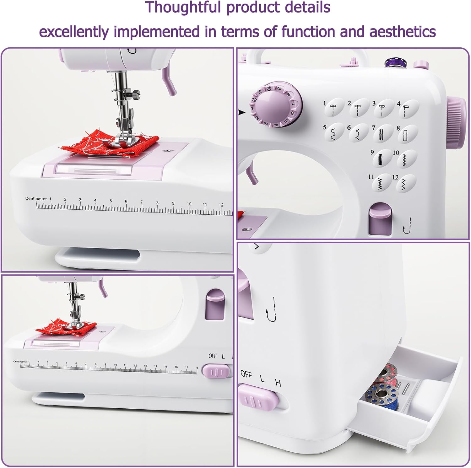 Beginner Sewing Machine with 12 Practical Stitches, 2-Speed Foot Control, Bright LED Lamp, 32-Color Thread Kit, Basic Sewing Supplies, Sewing Machine Table Match, Tool for Kids’ DIY Projects & Mends - Image 5