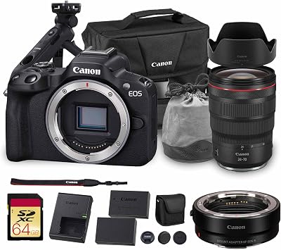Canon EOS R50 Mirrorless Camera | 24.2MP APS-C, 4K 30p Video, Dual Pixel AF II, 15fps Burst, Vari-Angle Screen, Compact Beginner Vlogging Camera + Canon RF 24-70mm Lens + Tripod Grip + More