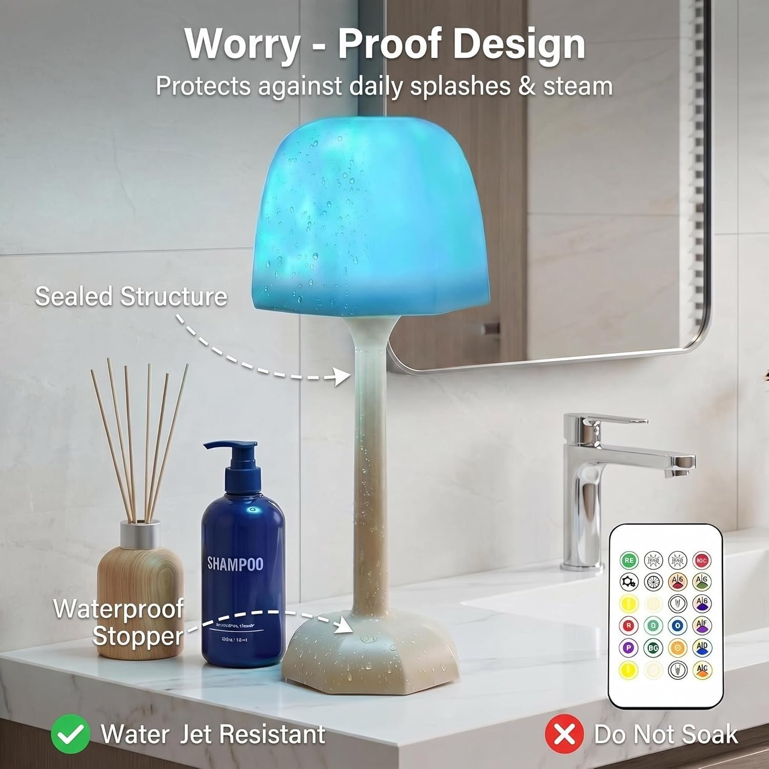 4 in 1 Shower Lamp Waterproof Bathroom Lamp Ocean Wave Projector Light Northern Galaxy Light 16 Color Rechargeable Remote Control lumena Lamps for Inside Shower/Bathtub