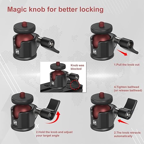 Miniatura 9 de SIOTI Mini soporte de cabeza de bola, mini trípode de cabeza, con zapata caliente, compatible con micrófonoteléfono celularcámara de acciónflashLCD