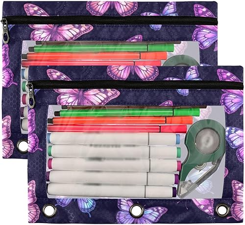 Vista 38 de Kcldeci Estuche para lápices para carpeta de 3 anillos con ventana transparente, retrato de gato y mariposas
