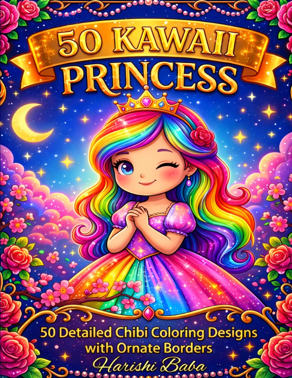 KAWAII PRINCESS Coloring Book, 50 Detailed Chibi Coloring Designs With Ornate Borders