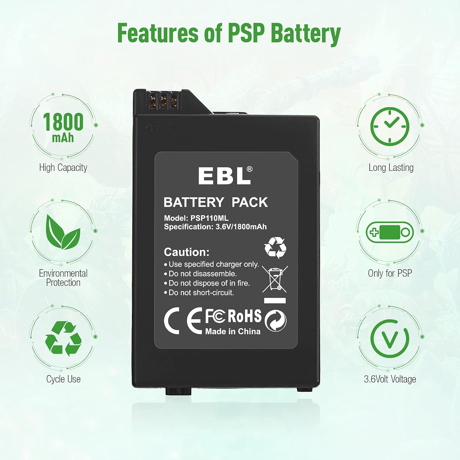 EBL Rechargeable Battery Pack High Capacity 1800mAh Battery Pack Compatible with Sony PSP 1000 1001 : Video Games