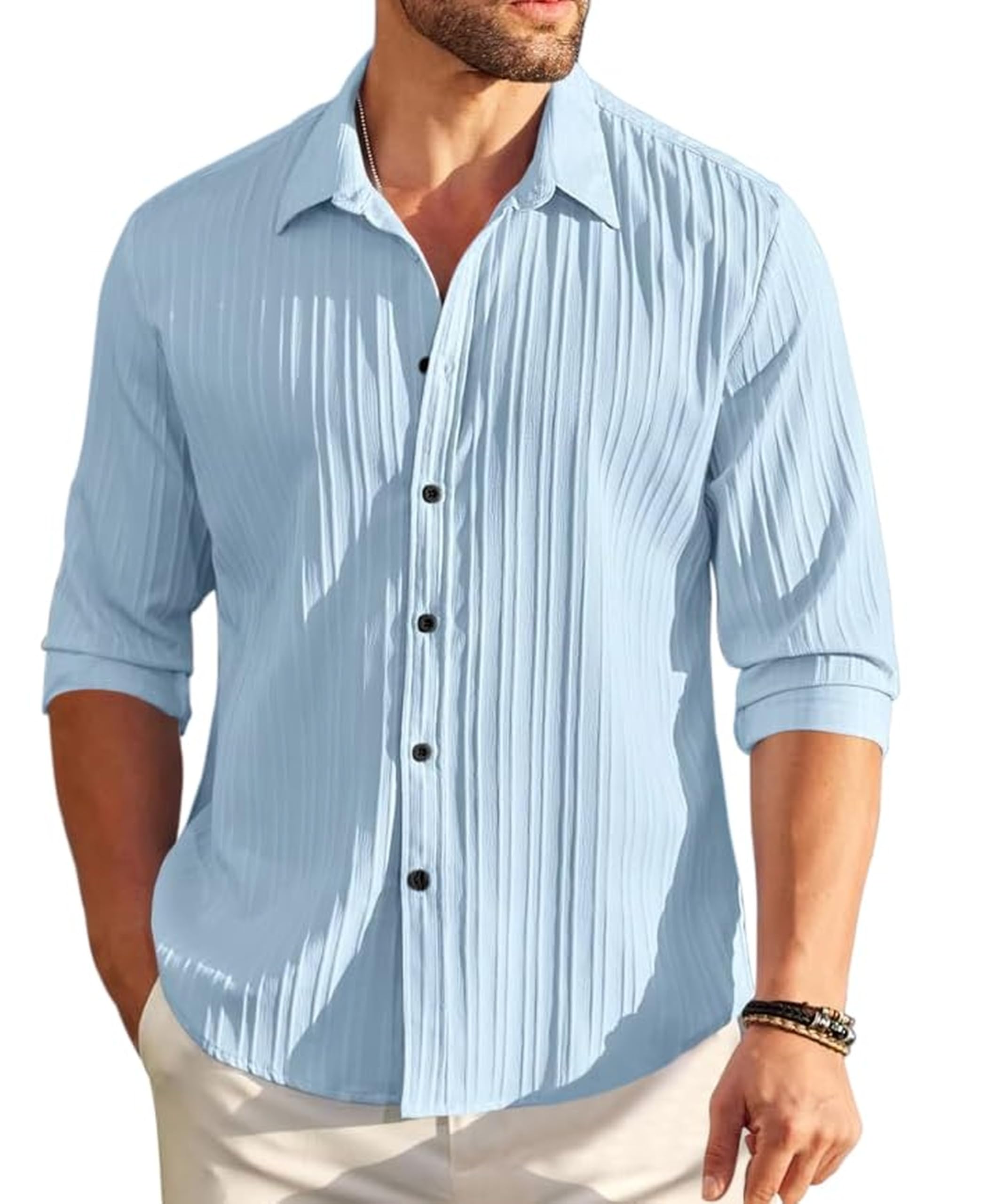 Libas Men's Popcorn Full Sleeves Casual Shirt | Men Stylish Regular Fit | Button-Down Stylish Shirt for Party & Casual Wear in neutral