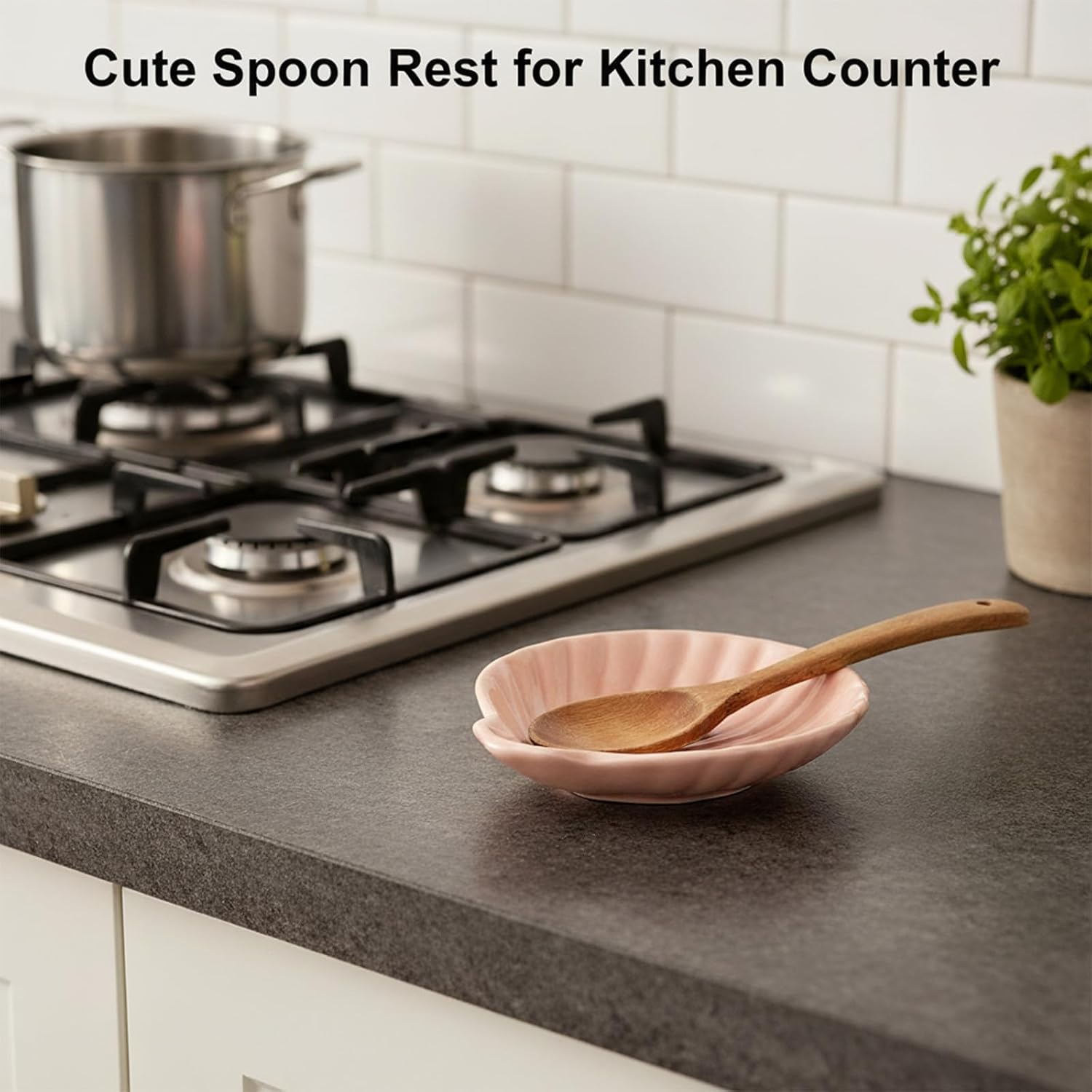 Ceramic Spoon Rest, Cute Coffee Spoons Holder for Kitchen Counter (Pink)