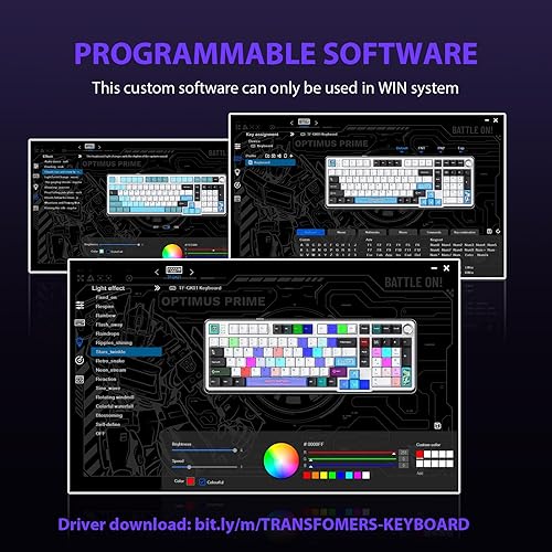 Miniatura 9 de Transformers GK01 Teclado mecánico inalámbrico con perilla, 101 teclas RGB cremoso teclado para juegos, BT5.0USB-C2.4GHz, interruptores lineales