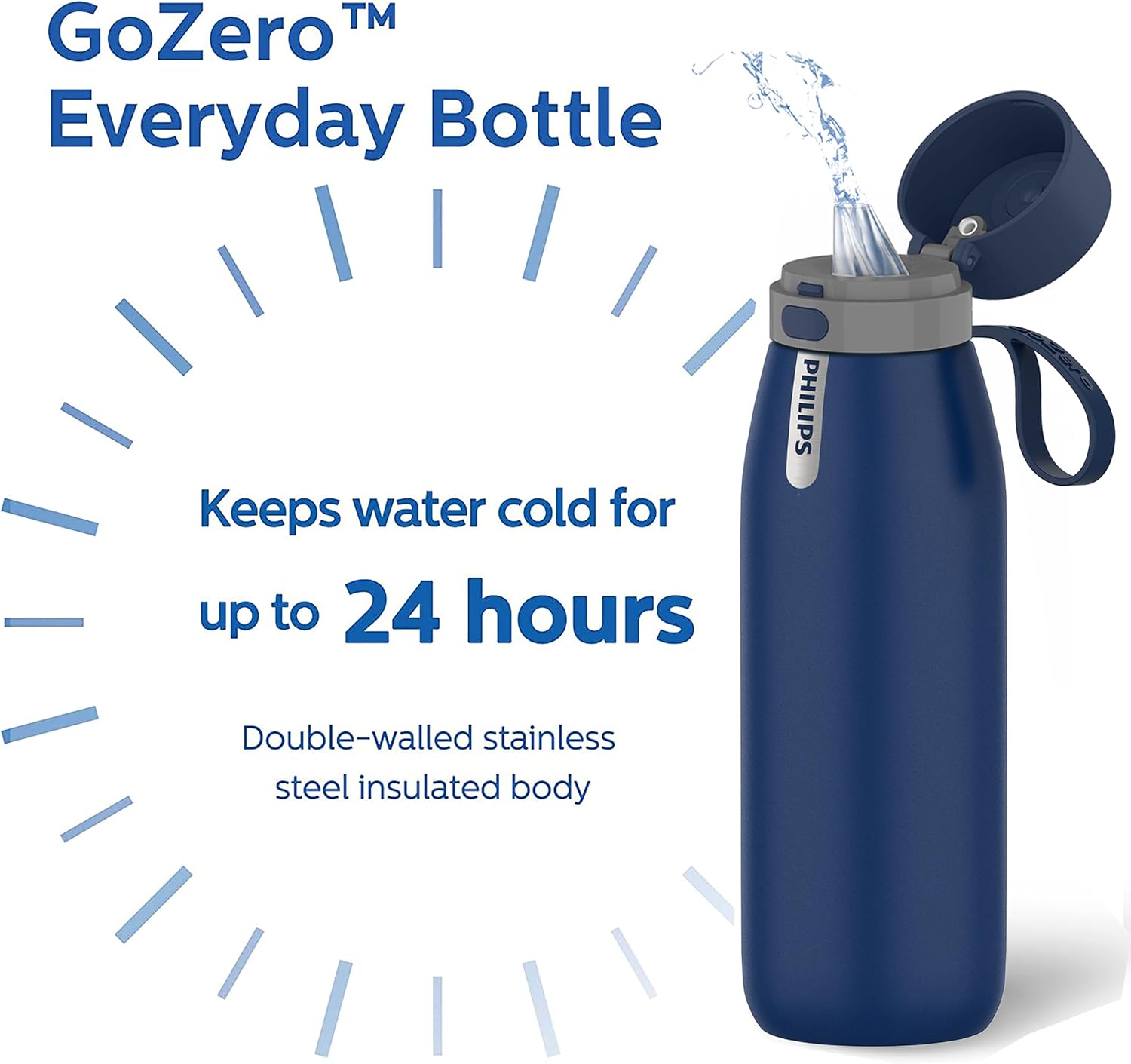 PHILIPS Water Bottle with Filter, Filter Water Bottle Stainless Steel with GoZero Everyday BPA-Free Tap Water Filter, Water Filter Bottle Keep Drink Cold 24 Hours, 1 Filter for 40 gal / 2 Months - Image 5