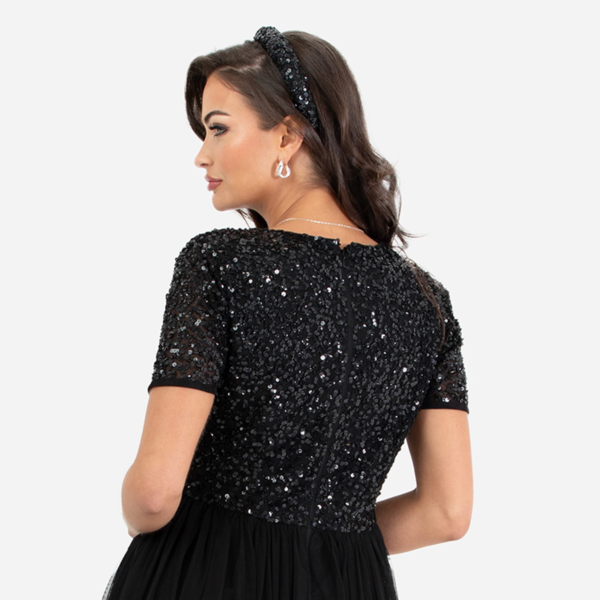 Womens Embellished Headband for Ladies Adults Sequin Alice Band Bridal Hair Accessories Bridesmaid Evening Formal, Black - Image 4