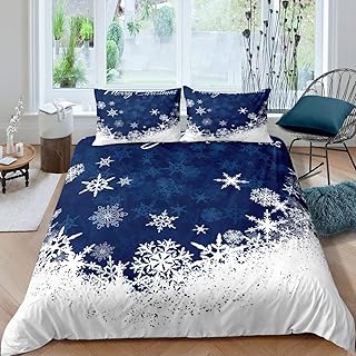 Erosebridal Christmas Comforter Cover King Size Merry Christmas Duvet Cover Snowflake Pattern Bedding Set Winter Quilt Cover for Kids Boys Girls Teens Young Man, Blue Dorm Living Room Decor