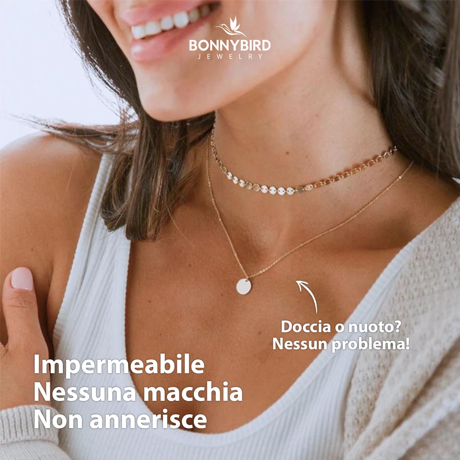 BONNYBIRD Collane Estive Donna Acciaio Inossidabile in Argento, Oro e Oro Rosa - 100% Impermeabile e Rispettoso Della Pelle (Senza Nichel)