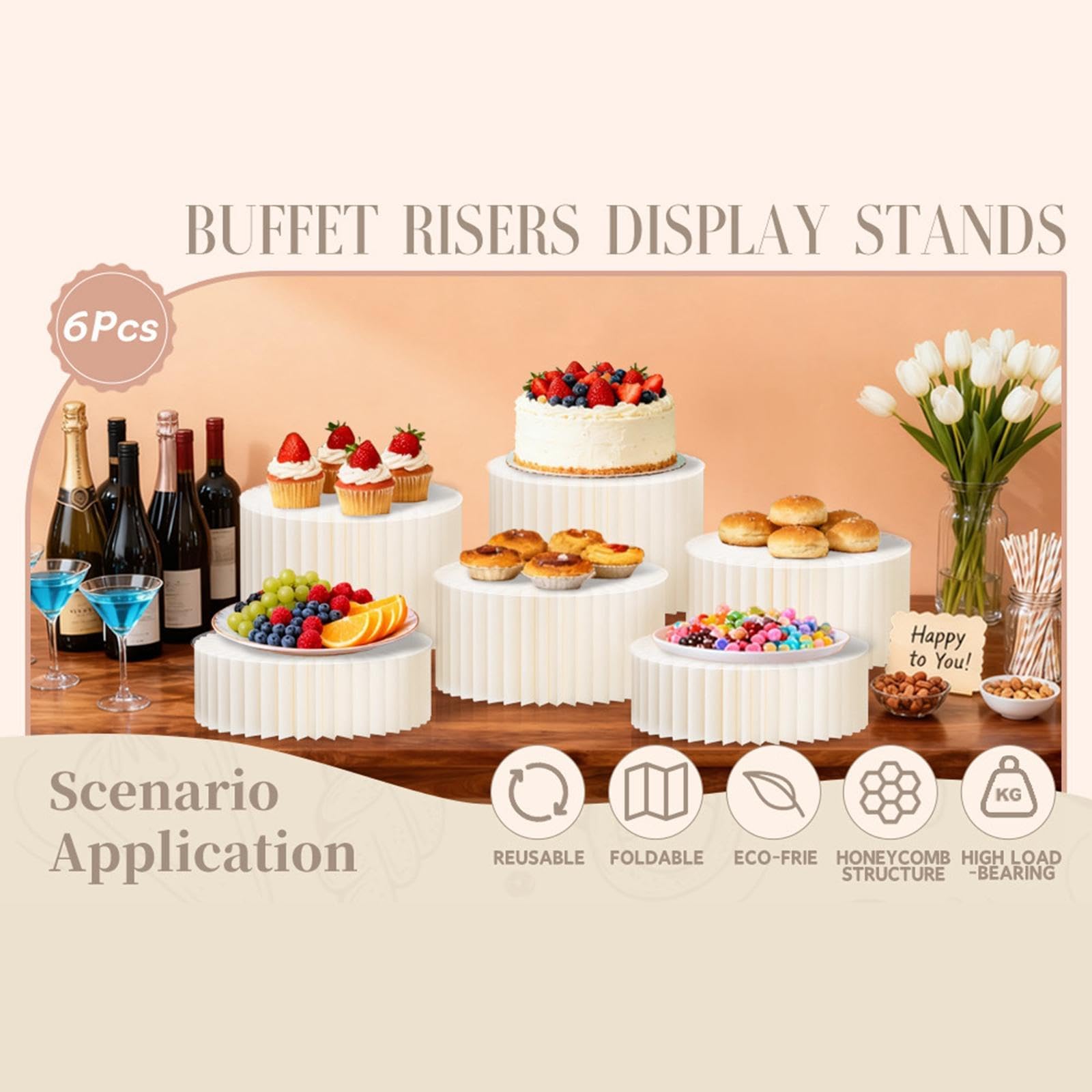Set di 6 Alzatine a più Livelli per Buffet di Cupcake, Alzatine per Torte, Decorazioni per Cibo per Anniversari, Catering, Cupcake E Dolci, Bianco