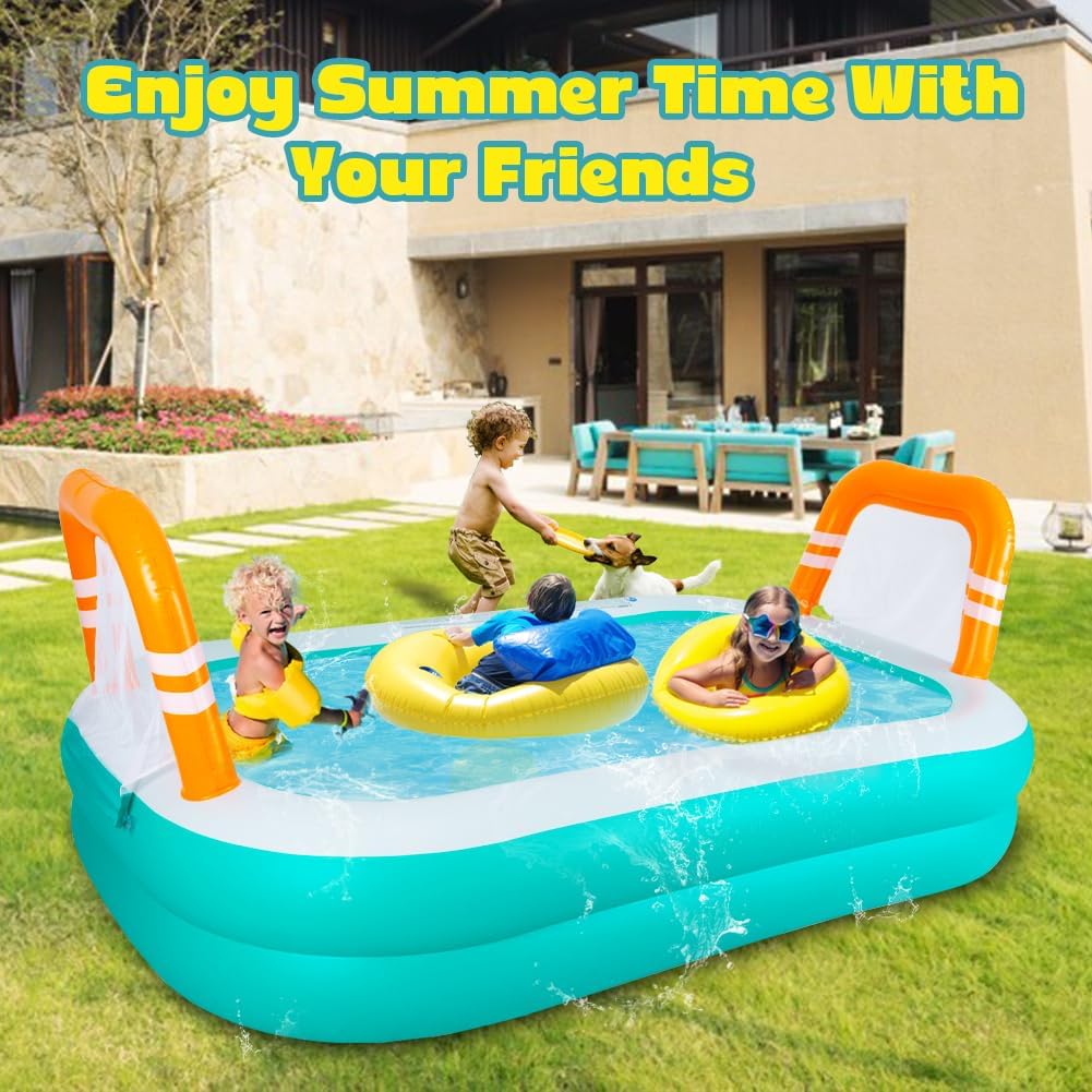 Inflatable Kiddie Swimming Pool, Volleyball Game Rectangular Pool for Kids Children Summer Outdoor Water Play, Backyard, Garden Water Fun Party, 101.5" x 67" x 19.5"