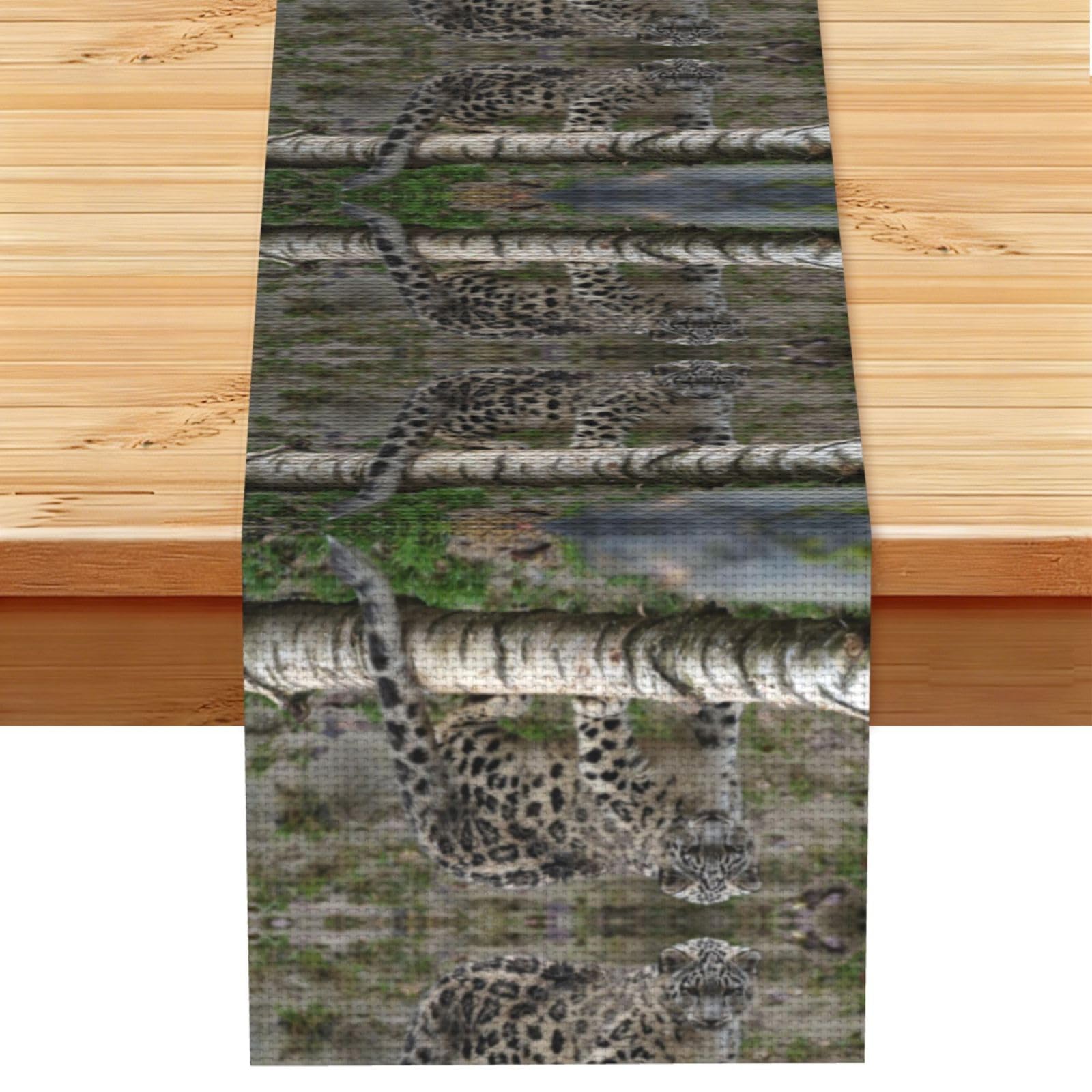 Agile Spotted Snow Leopard Printed Table Runner 13 x 72, Wrinkle Resistant Decor for Dining Table Coffee Table Fireplace